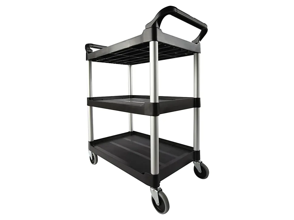 Rubbermaid® 3-Shelf Utility Cart, 37 3/4"H x 33 5/8"W x 18 5/8"D, Black