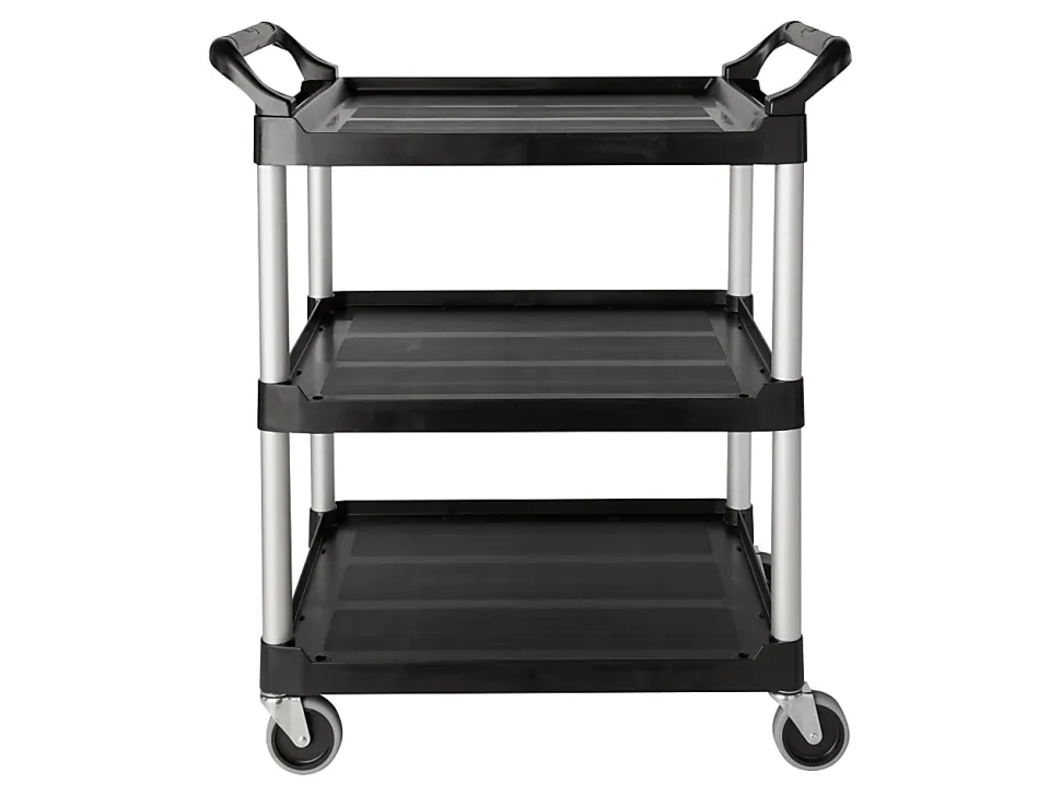 Rubbermaid® 3-Shelf Utility Cart, 37 3/4"H x 33 5/8"W x 18 5/8"D, Black