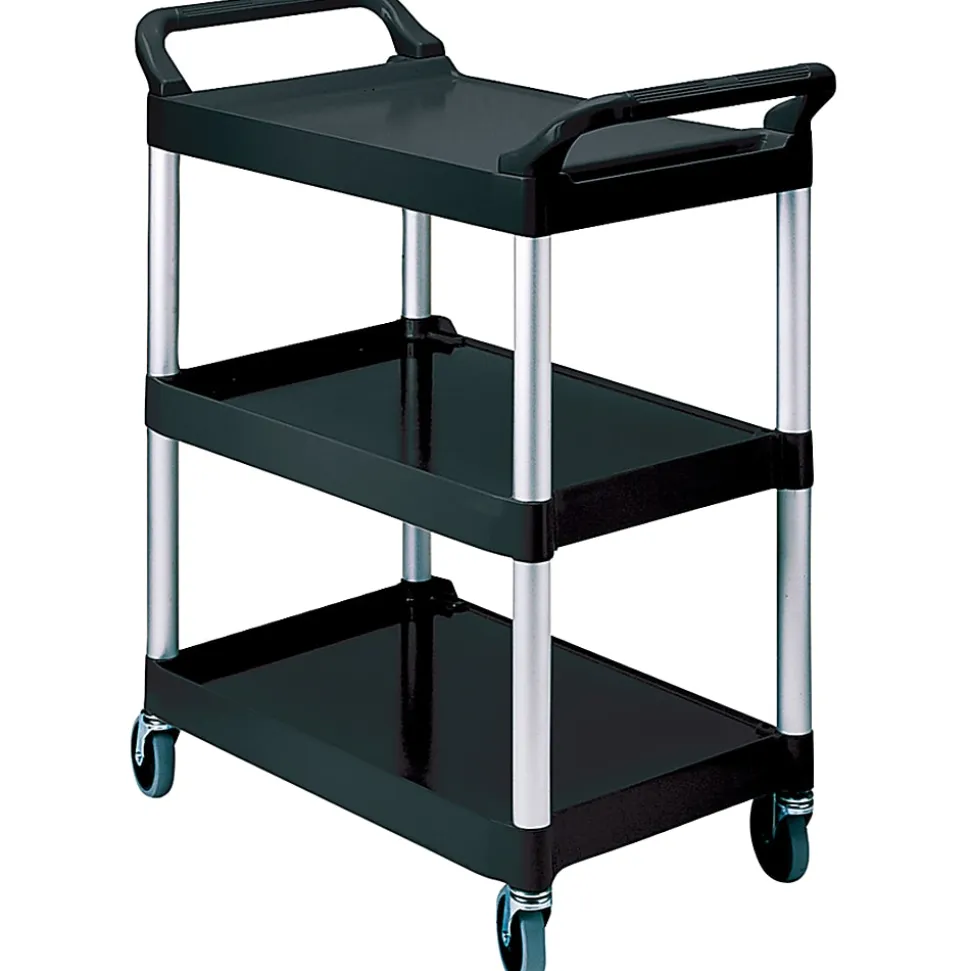 Rubbermaid® 3-Shelf Utility Cart, 37 3/4"H x 33 5/8"W x 18 5/8"D, Black