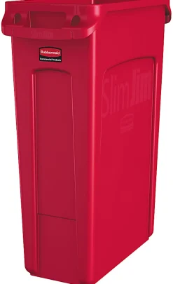 Rubbermaid® Slim Jim Rectangular Polyethylene Vented Waste Receptacle, 23 Gallons, Red