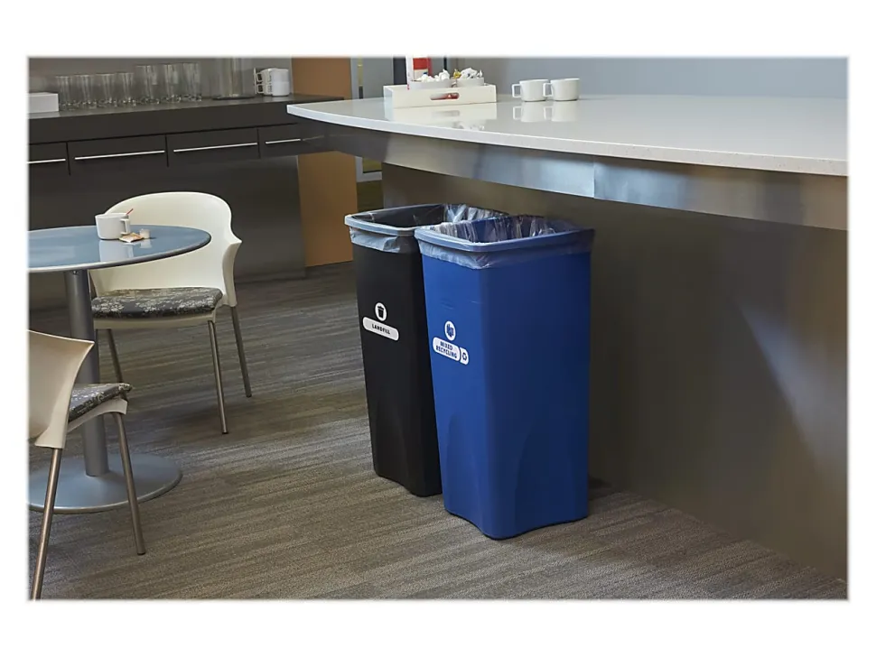 Rubbermaid® Square Recycling Container, Blue/White