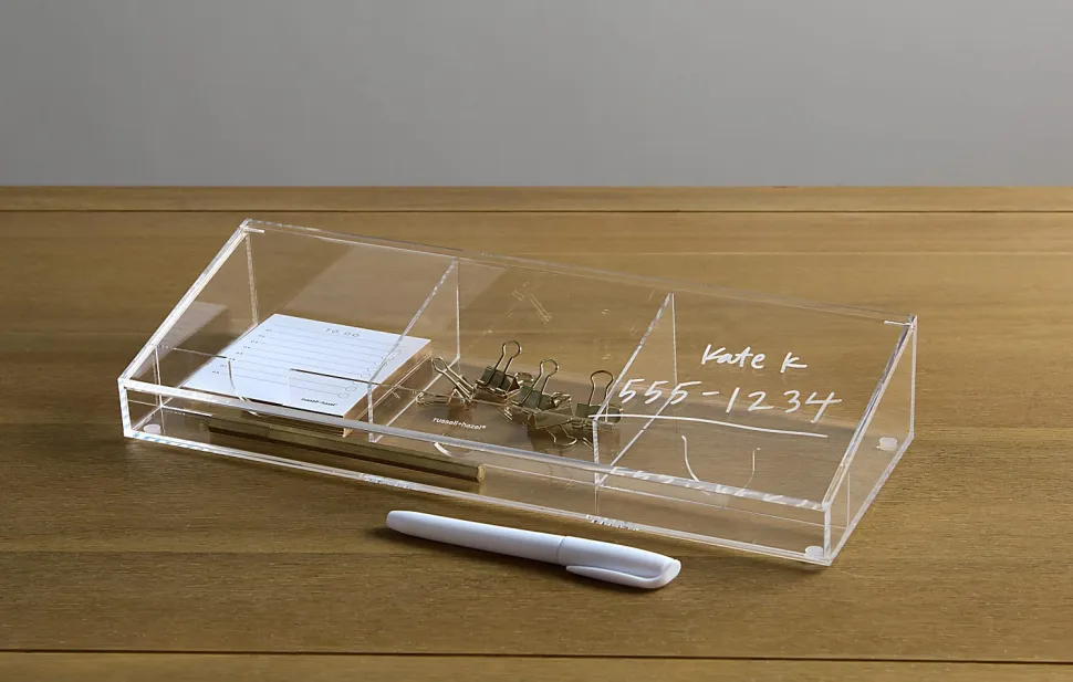 Russell & Hazel Acrylic Dry-Erase Desktop Organizer, 2-1/2”H x 14”W x 5”D, Clear