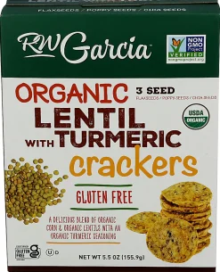 RW Garcia Organic Crackers, Lentil With Turmeric, 5.5 Oz, Total Qty 6