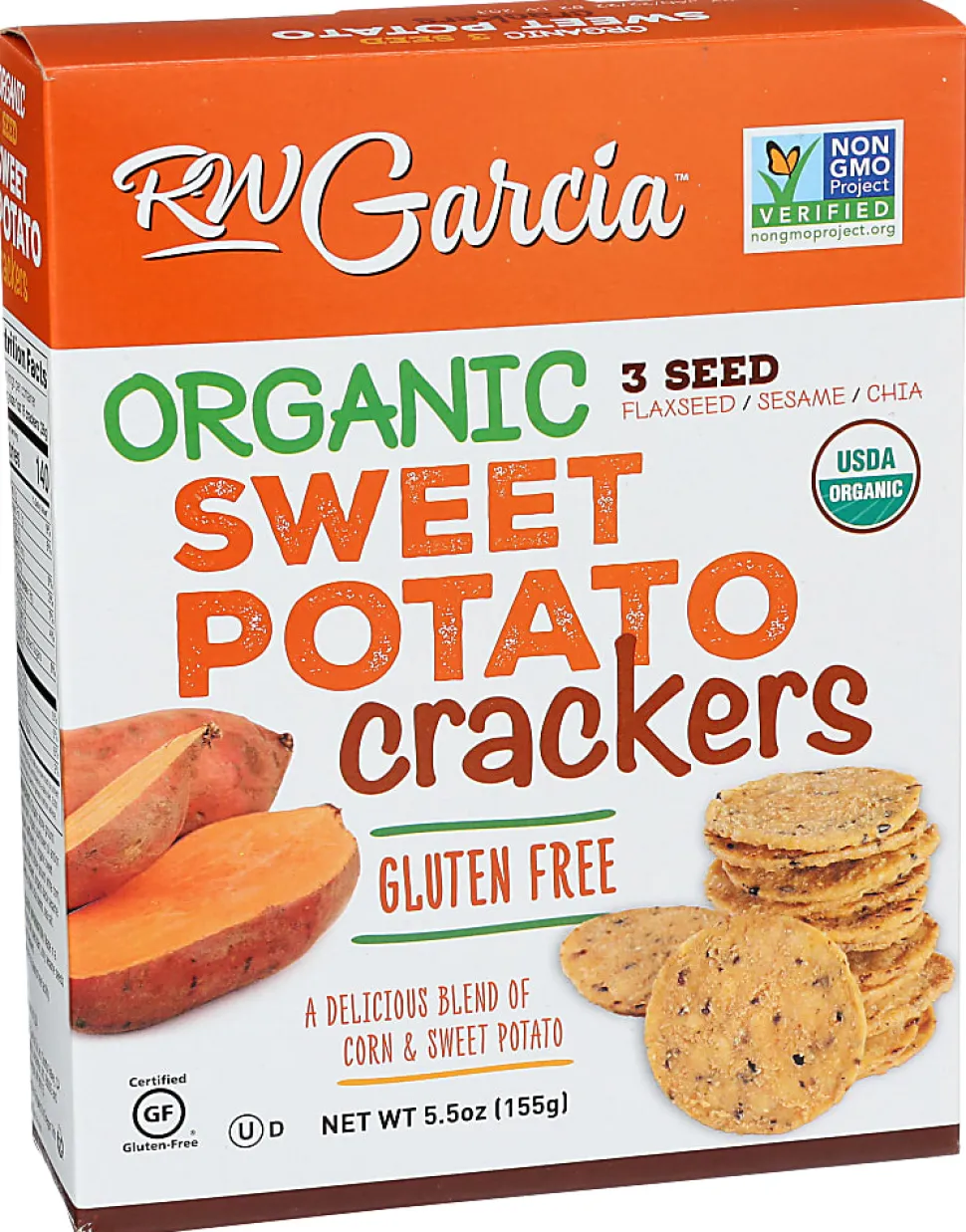 RW Garcia Organic Crackers, Sweet Potato, 5.5 Oz, Total Qty 6