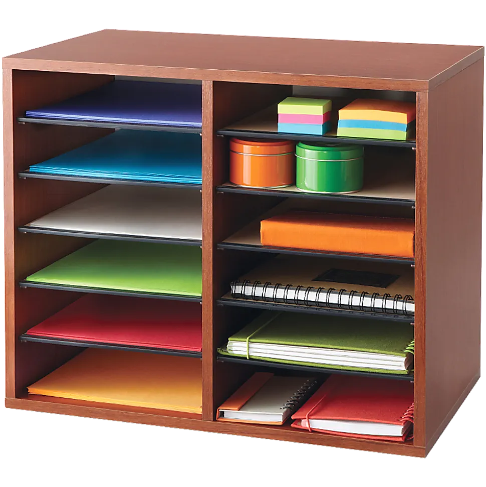 Safco® Adjustable Literature Organizer, 9" x 11 1/2" x 2 3/8", Cherry