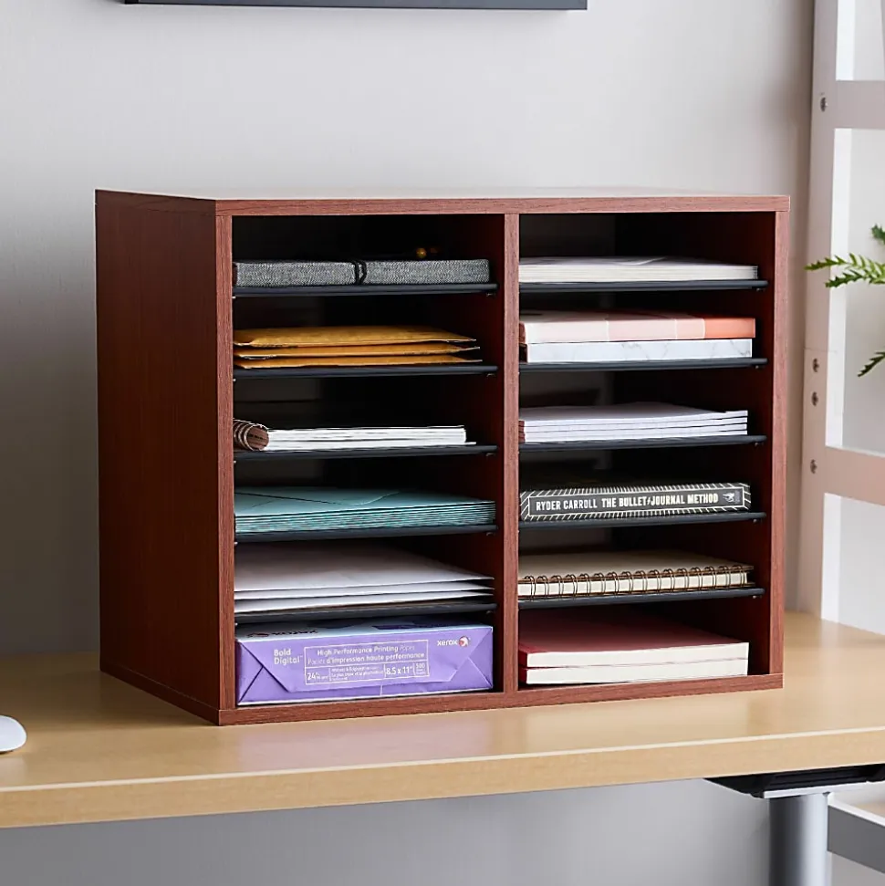 Safco® Adjustable Literature Organizer, 9" x 11 1/2" x 2 3/8", Cherry
