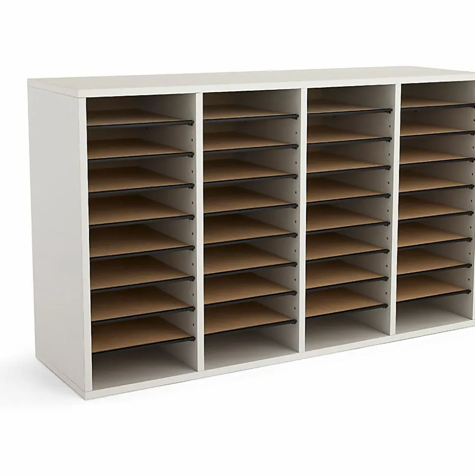 Safco® Adjustable Wood Literature Organizer, 24"H x 39-3/8"W x 11-3/4"D, 36 Compartments, Gray