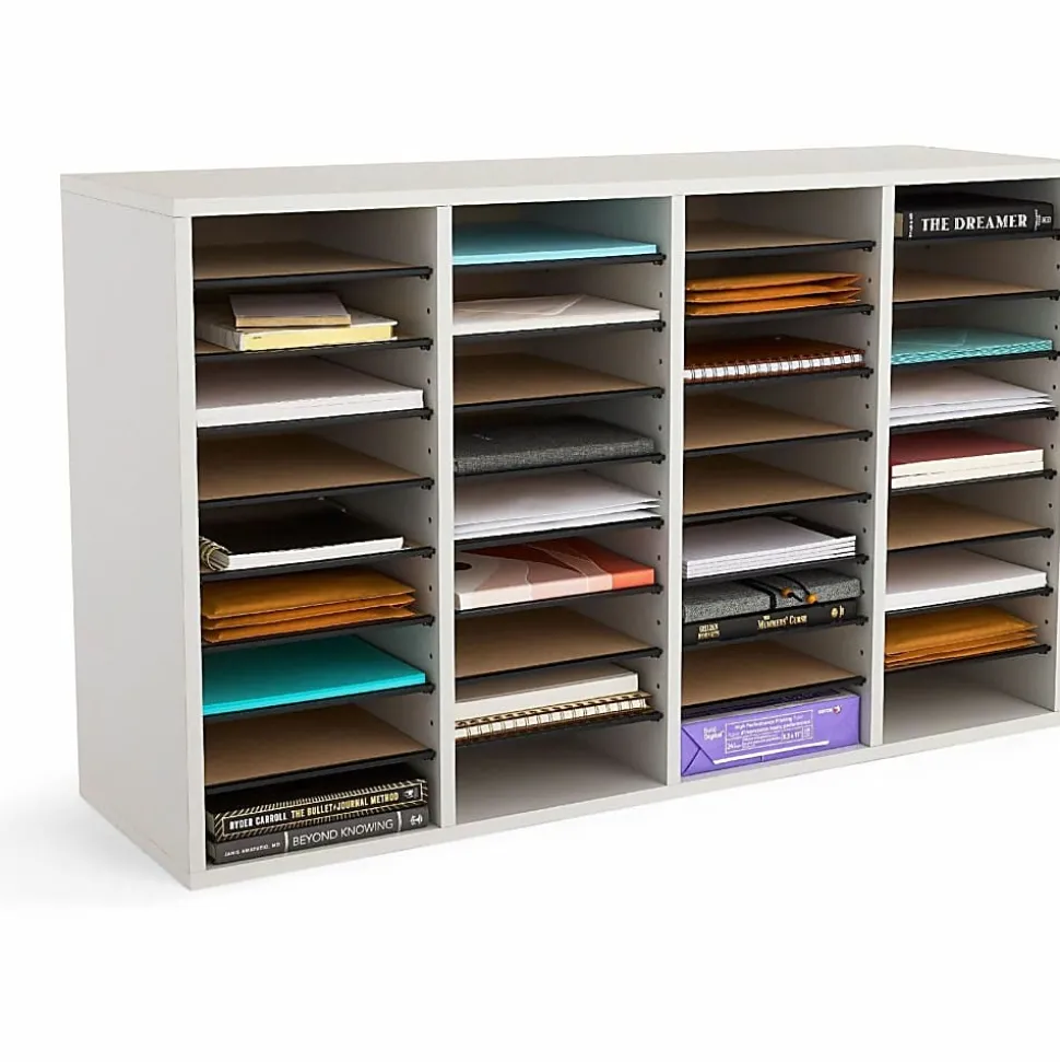 Safco® Adjustable Wood Literature Organizer, 24"H x 39-3/8"W x 11-3/4"D, 36 Compartments, Gray