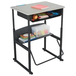 SafcoĀ® AlphaBetterĀ® Adjustable-Height Stand-Up Desk, with Book Box, 28" x 20" Top, Beige/Black