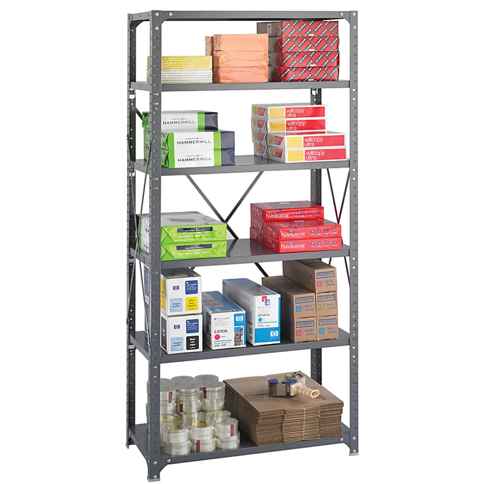 Safco® Commercial Steel Shelf Pack, 75"H x 36"W x 18"D, 6 Shelves, Gray