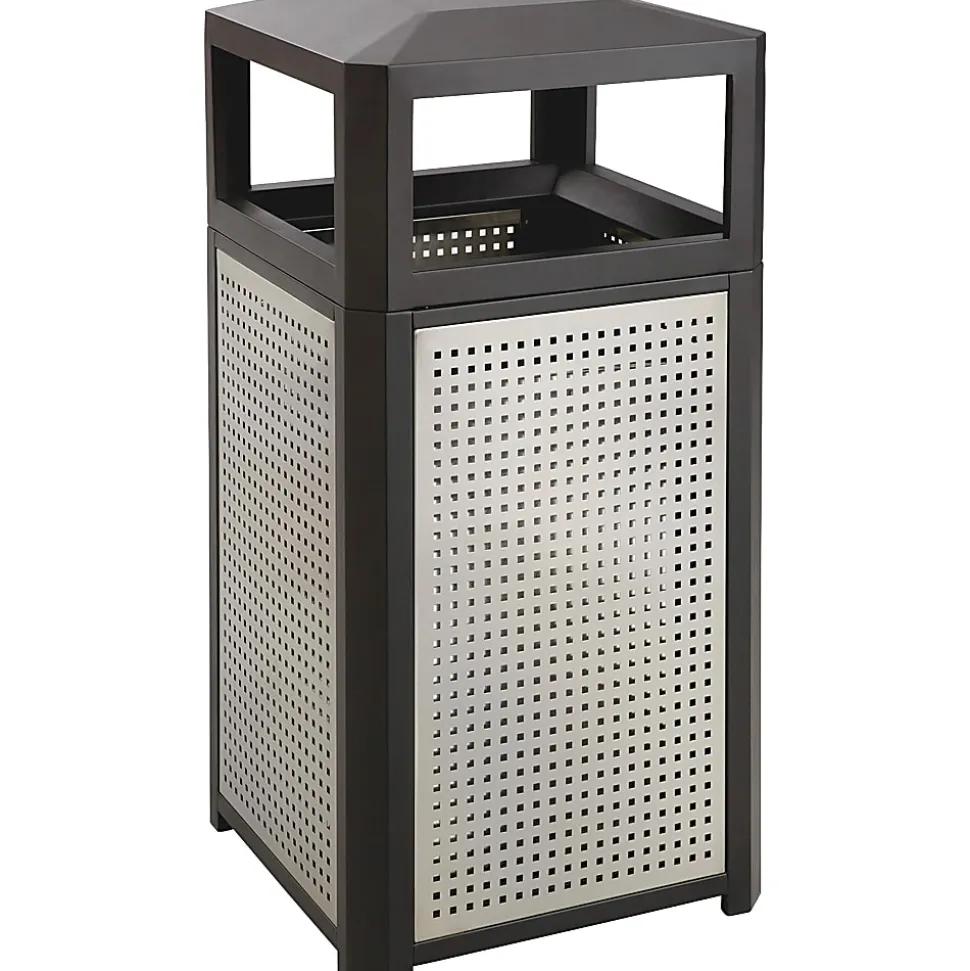 Safco Evos Series Steel Waste Receptacle, 38-Gallon, Black/Gray