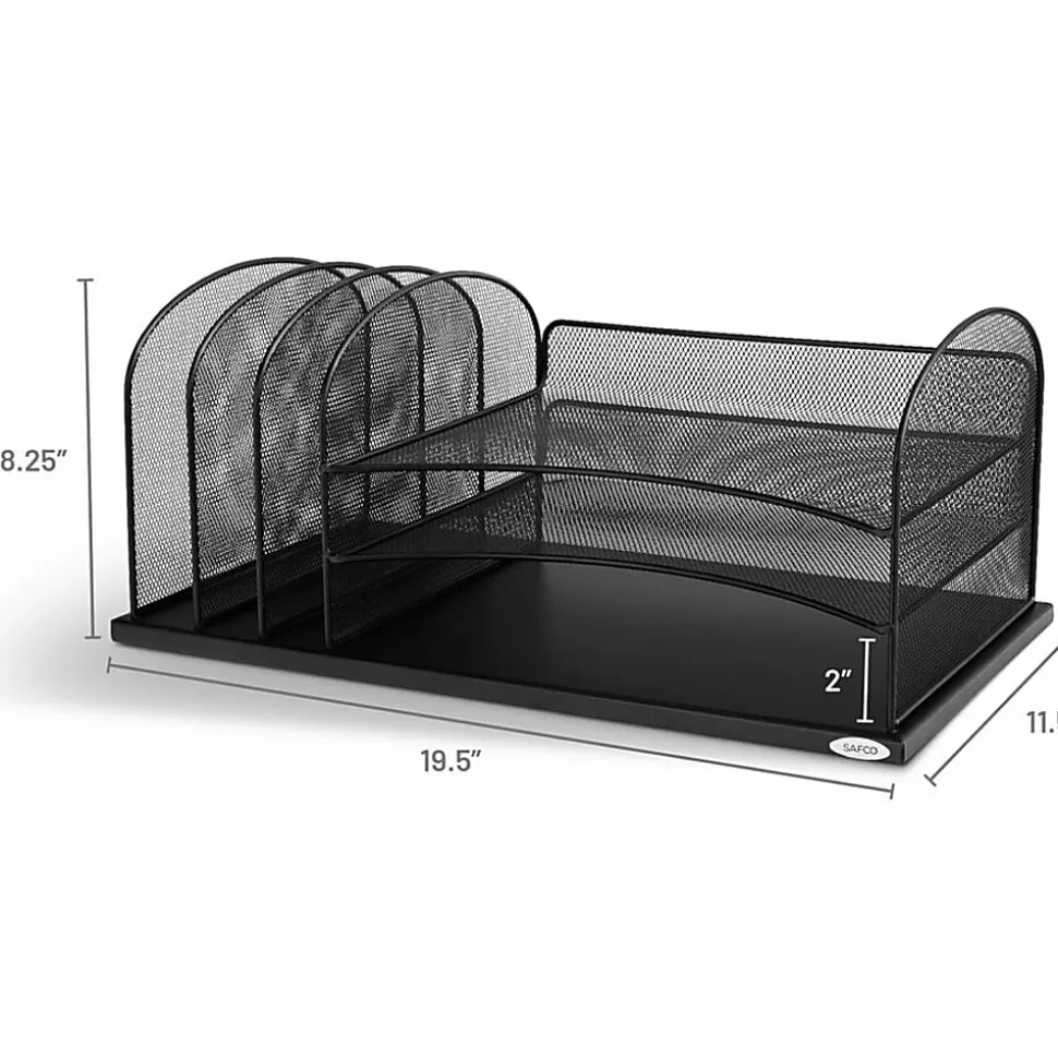 Safco® Horizontal Mesh Desk Organizer, 8 1/4"H x 19 1/2"W x 11 1/2"D, Black