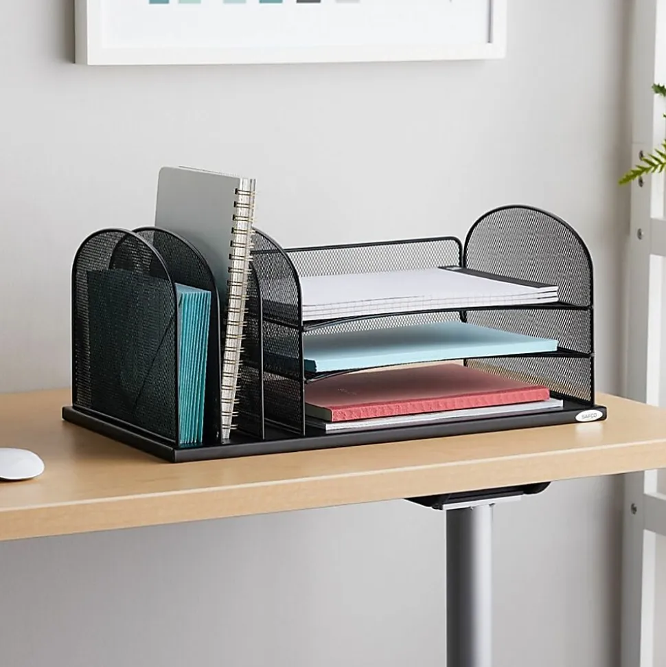 Safco® Horizontal Mesh Desk Organizer, 8 1/4"H x 19 1/2"W x 11 1/2"D, Black