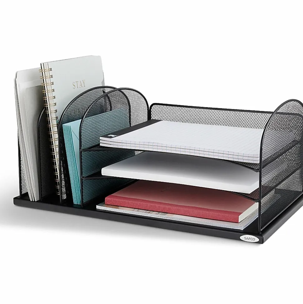 Safco® Horizontal Mesh Desk Organizer, 8 1/4"H x 19 1/2"W x 11 1/2"D, Black