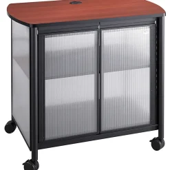 Safco® Impromptu Machine Stand, Deluxe With Doors, 30 4/5"H x 34 4/5"W x 25 1/2"D, Cherry/Black