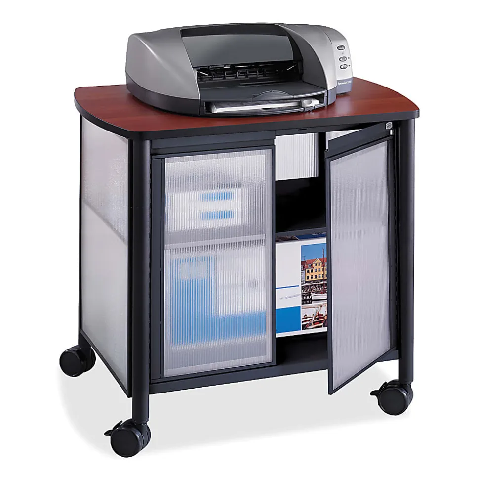 Safco® Impromptu Machine Stand, Deluxe With Doors, 30 4/5"H x 34 4/5"W x 25 1/2"D, Cherry/Black