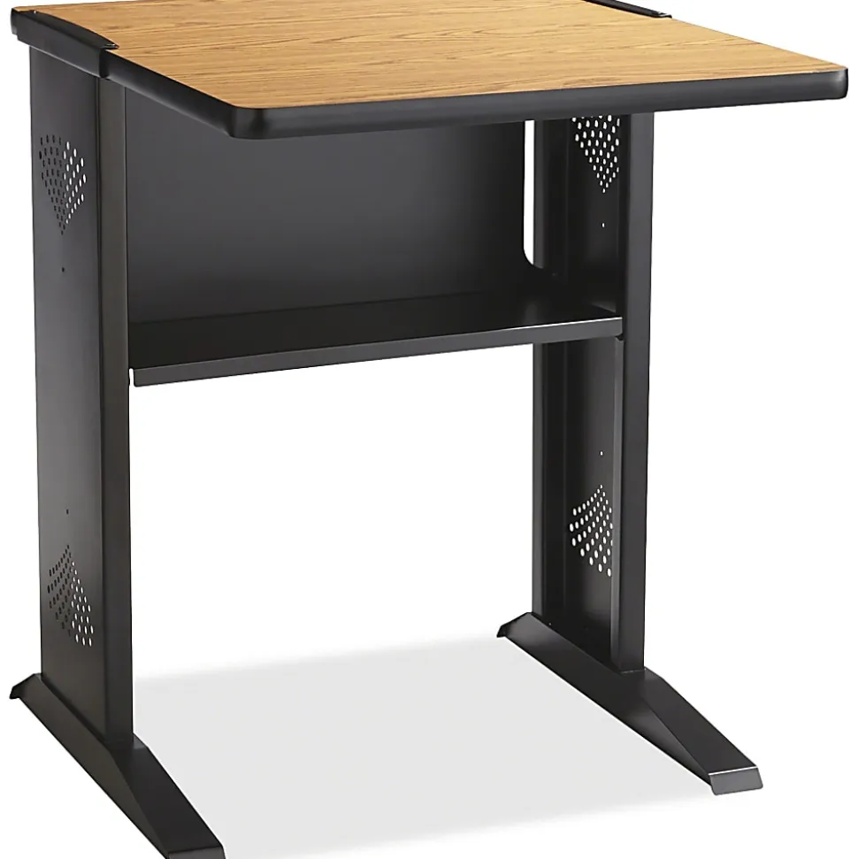 Safco® Melamine/Steel Fax/Printer Stand, 30"H x 24"W, Black/Mahogany/Medium Oak