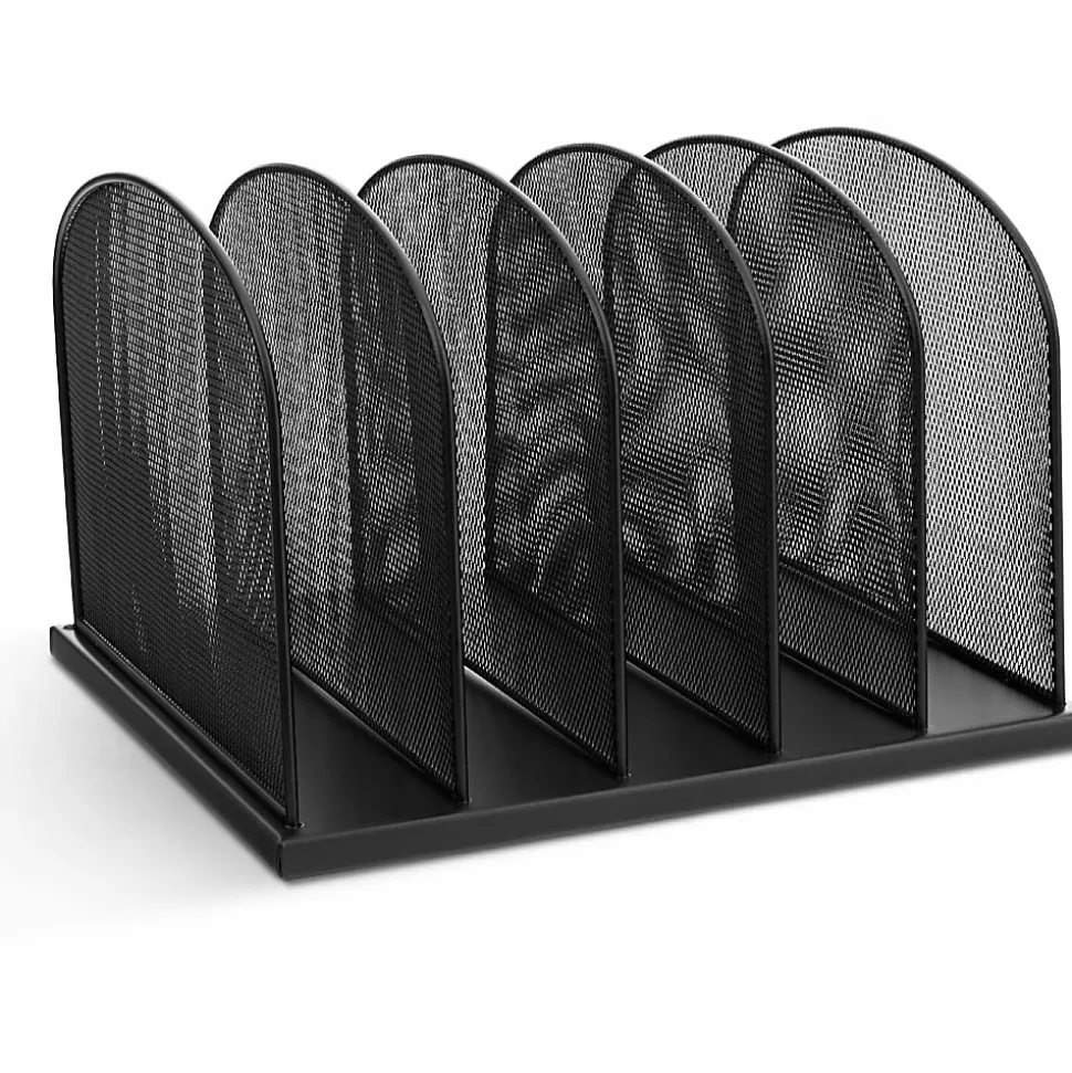 Safco Mesh Desk Organizers, 5 Compartment(s), 2", 8.3"H x 12.5"W x 11.3"D, Desktop, Black, Steel, 1Each