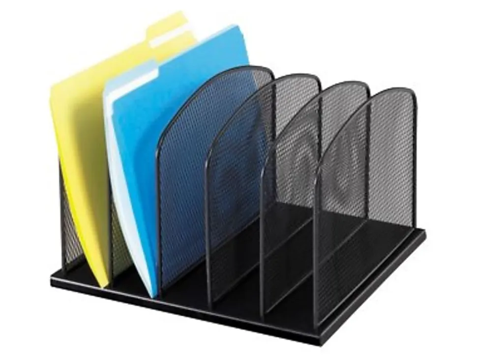 Safco Mesh Desk Organizers, 5 Compartment(s), 2", 8.3"H x 12.5"W x 11.3"D, Desktop, Black, Steel, 1Each