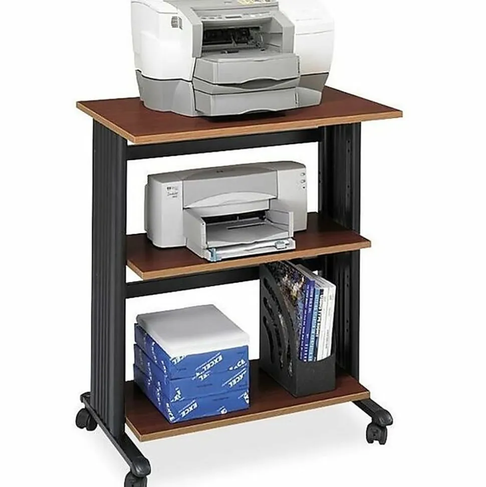 Safco® Muv™ Three Level Adjustable Printer Stand, 35"H x 29 1/2"W x 20"D, Cherry/Black
