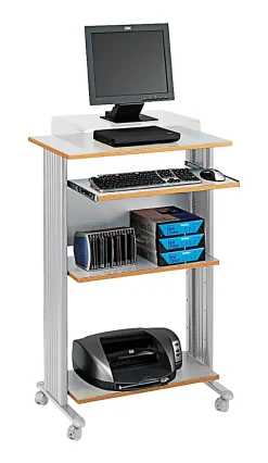 Safco® Muv 30"W Fixed Height Stand-Up Mobile Workstation With 2-Shelves and Keyborad Tray, Gray