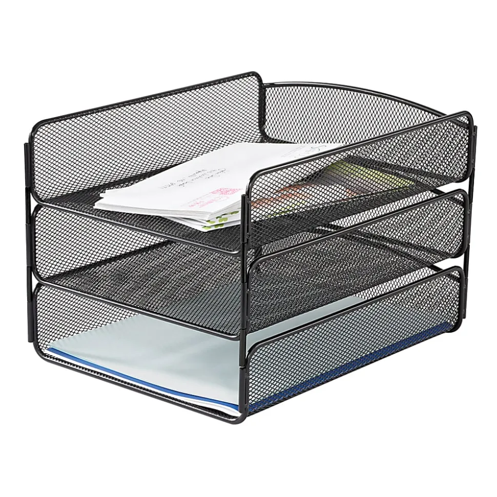 Safco® Onyx Cubicle Panel Triple Letter Tray, 9 1/4" x 11 3/4" x 8", Black