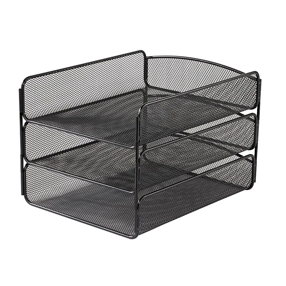 Safco® Onyx Cubicle Panel Triple Letter Tray, 9 1/4" x 11 3/4" x 8", Black