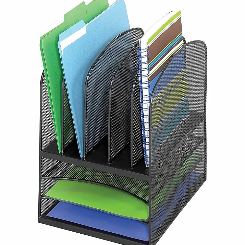 Safco® Onyx™ Mesh Desk Organizer, 3 Horizontal/5 Upright, 13" H x 11½" W x 9½" D, Black