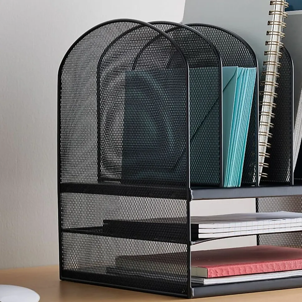Safco® Onyx Mesh Desk Organizer, 13"H x 13 3/4"W x 11 1/2"D, Black