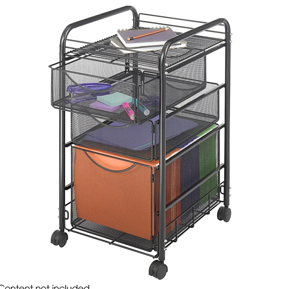 Safco® Onyx™ Mesh File Cart With 1 File Drawer And 2 Small Drawers, 27 1/2"H x 15 1/4"W x 17 1/2"D, Black