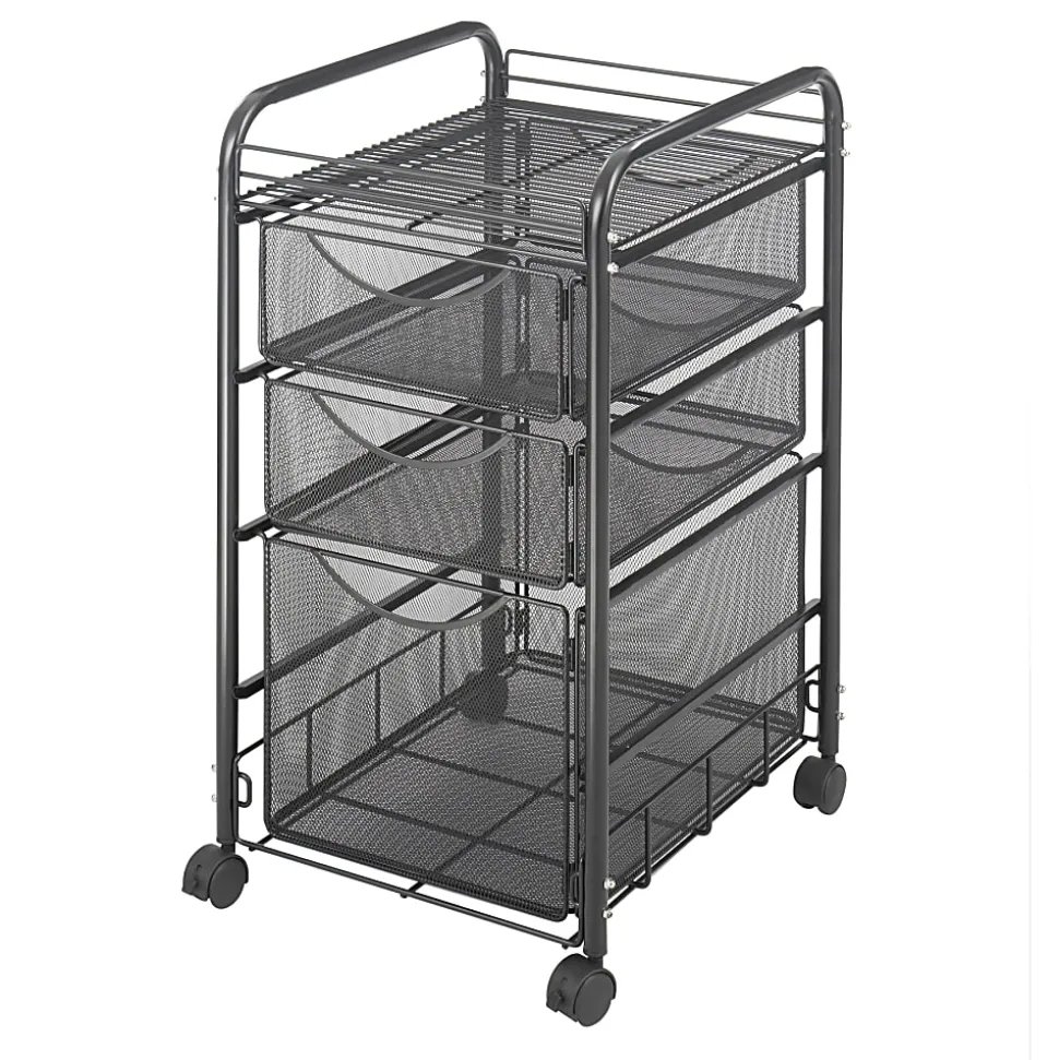 Safco® Onyx™ Mesh File Cart With 1 File Drawer And 2 Small Drawers, 27 1/2"H x 15 1/4"W x 17 1/2"D, Black