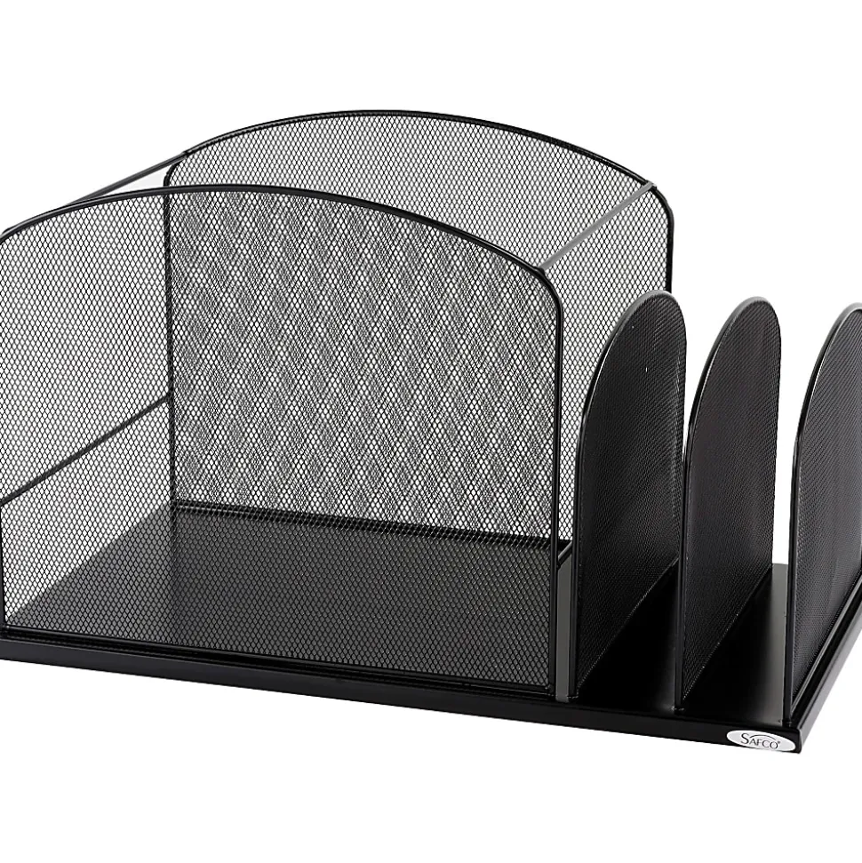 Safco® Onyx Mesh Hanging File Desk Organizer With 2 Upright Sections, 11 1/2"H x 19 1/4"W x 11 1/2"D, Black