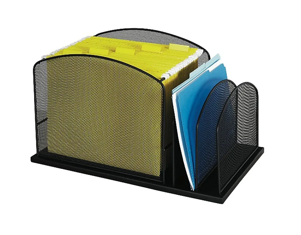 Safco® Onyx Mesh Hanging File Desk Organizer With 2 Upright Sections, 11 1/2"H x 19 1/4"W x 11 1/2"D, Black
