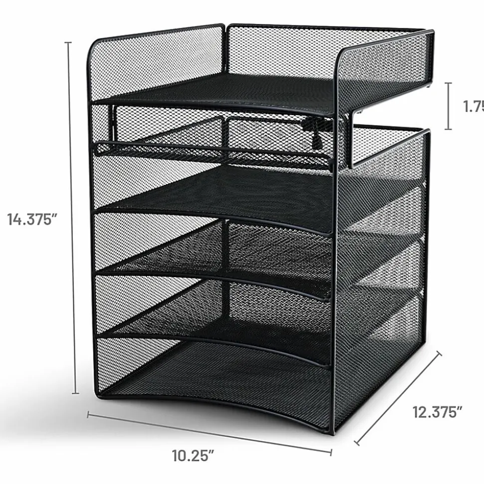 Safco® Onyx™ Mesh Hanging Organizer, 5-Section Horizontal, Black