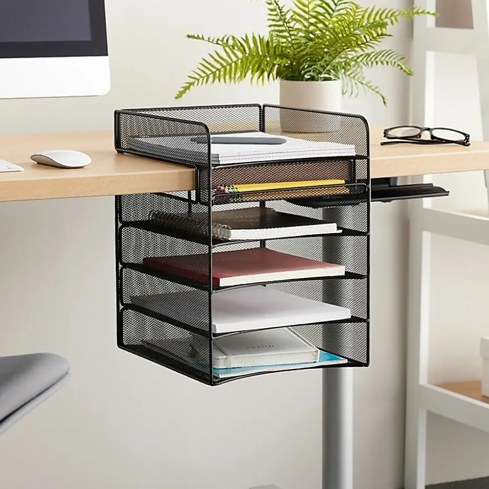 Safco® Onyx™ Mesh Hanging Organizer, 5-Section Horizontal, Black