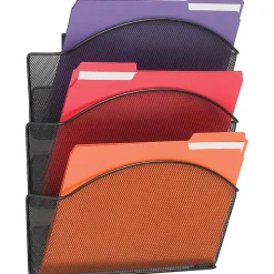 Safco® Onyx Mesh Letter-Size Triple Wall Pocket, 17 1/4"H x 12"W x 3 1/4"D, Black