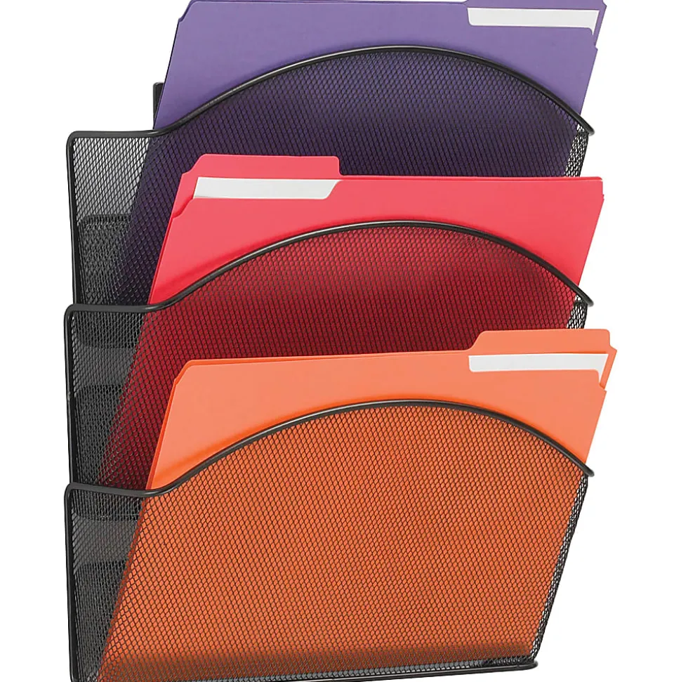 Safco® Onyx Mesh Letter-Size Triple Wall Pocket, 17 1/4"H x 12"W x 3 1/4"D, Black