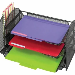Safco Onyx 1 Upright/3 Tray Mesh Desk Organizer, 1 Pocket(s), 8"H x 17.25"W x 9"D, Desktop, Black