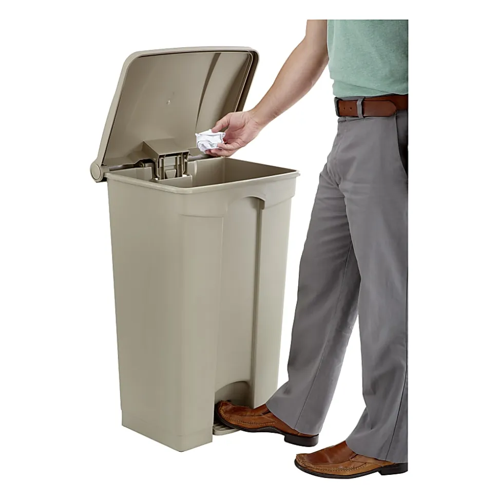 Safco® Plastic Step-On Receptacle, 23 Gallon, Tan