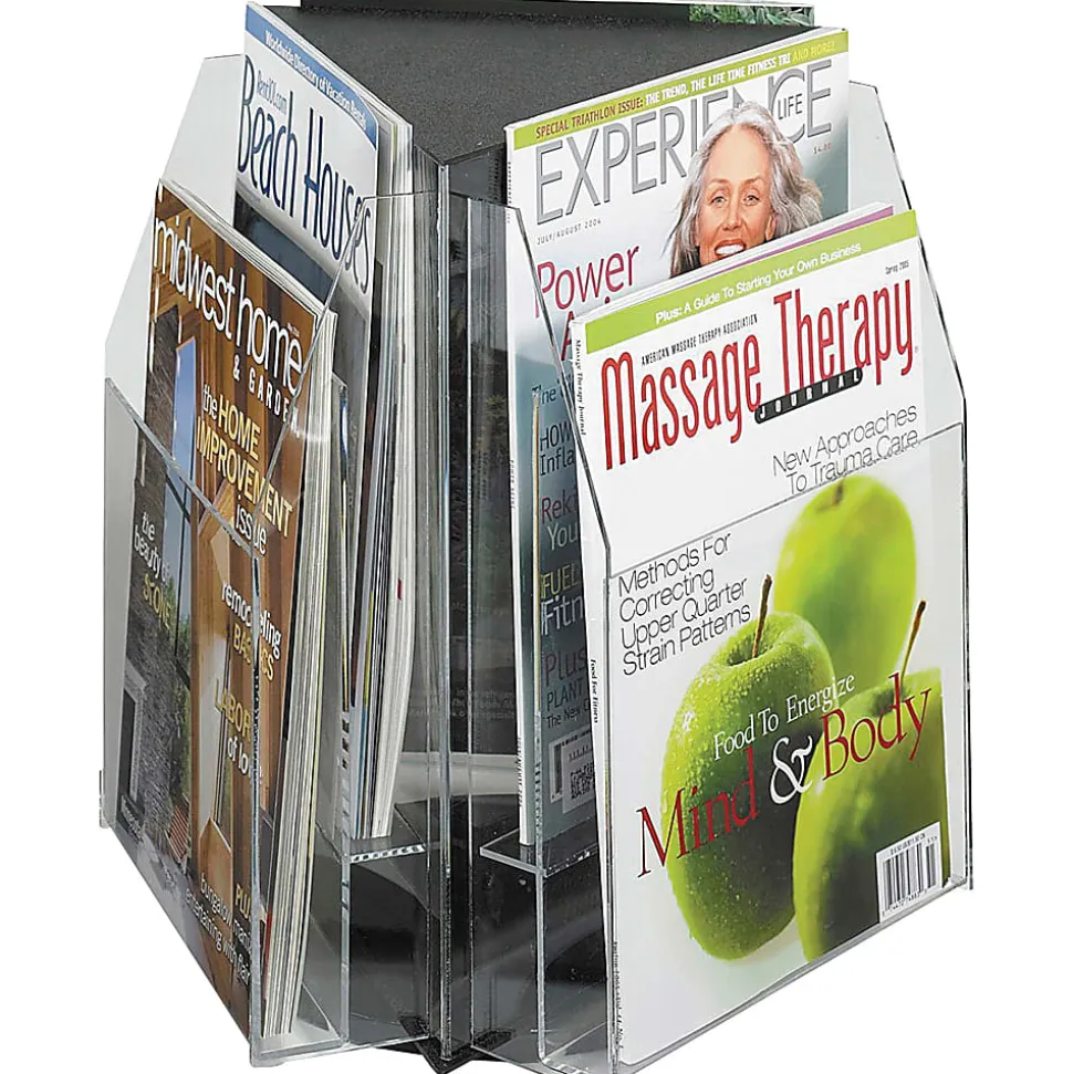 Safco 6 Pocket Magazine and Pamphlet Rotating Tabletop Display, Triangular, 12 3/4"H x 15"W