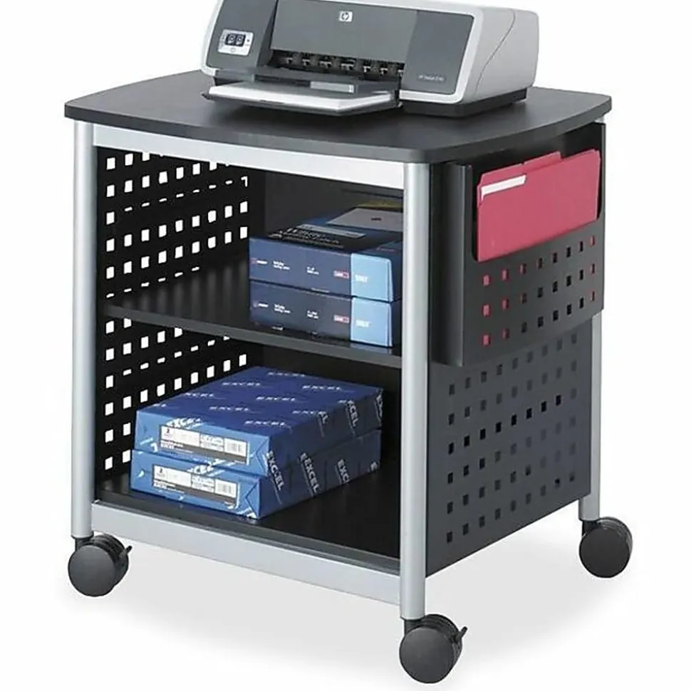 Safco® Scoot Desk-Side Printer Stand, 26-1/2"H x 26-1/2"W x 20-1/2"D, Black/Silver