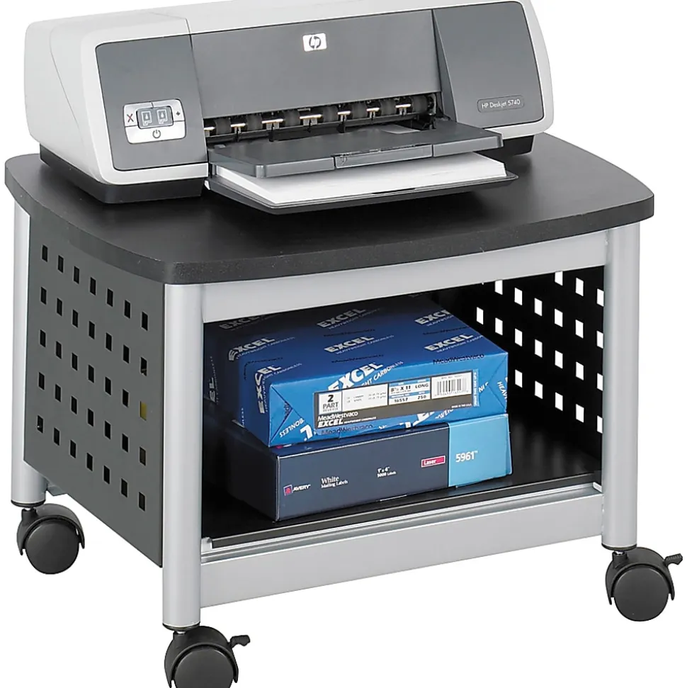 Safco® Scoot™ Under-Desk Printer Stand, 14-1/2"H x 20-1/4"W x 16-1/2"D, Black/Silver