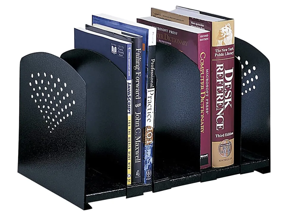 Safco 5 Section Adjustable Book Rack, 5 Divider(s), 9.3"H x 15.5"W x 9"D, Desktop, Black, Steel, 1Each