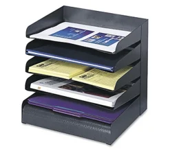 Safco® Steel Desk Tray Sorter, 5 Shelf, 11 1/4"H x 12"W x 9 1/2"D, Black