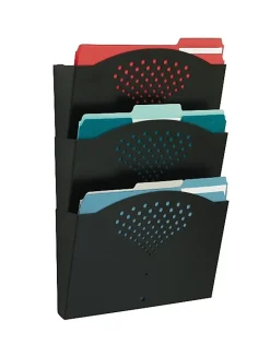 Safco® Steel Triple-Tray Letter-Size Wall Pocket, 17 1/4"H x 12"W x 3 1/4"D, Black