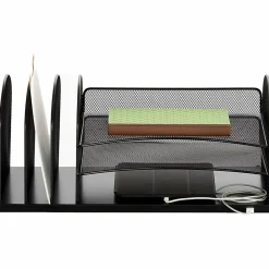 Safco® USB Powered Onyx™ Mesh Desk Organizer, 3 Horizontal/3 Upright Sections, Black