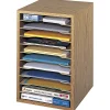 Safco® Vertical Desk Top Sorter, 11 Compartment, 16" H x 10¾" W x 12" D, Medium Oak