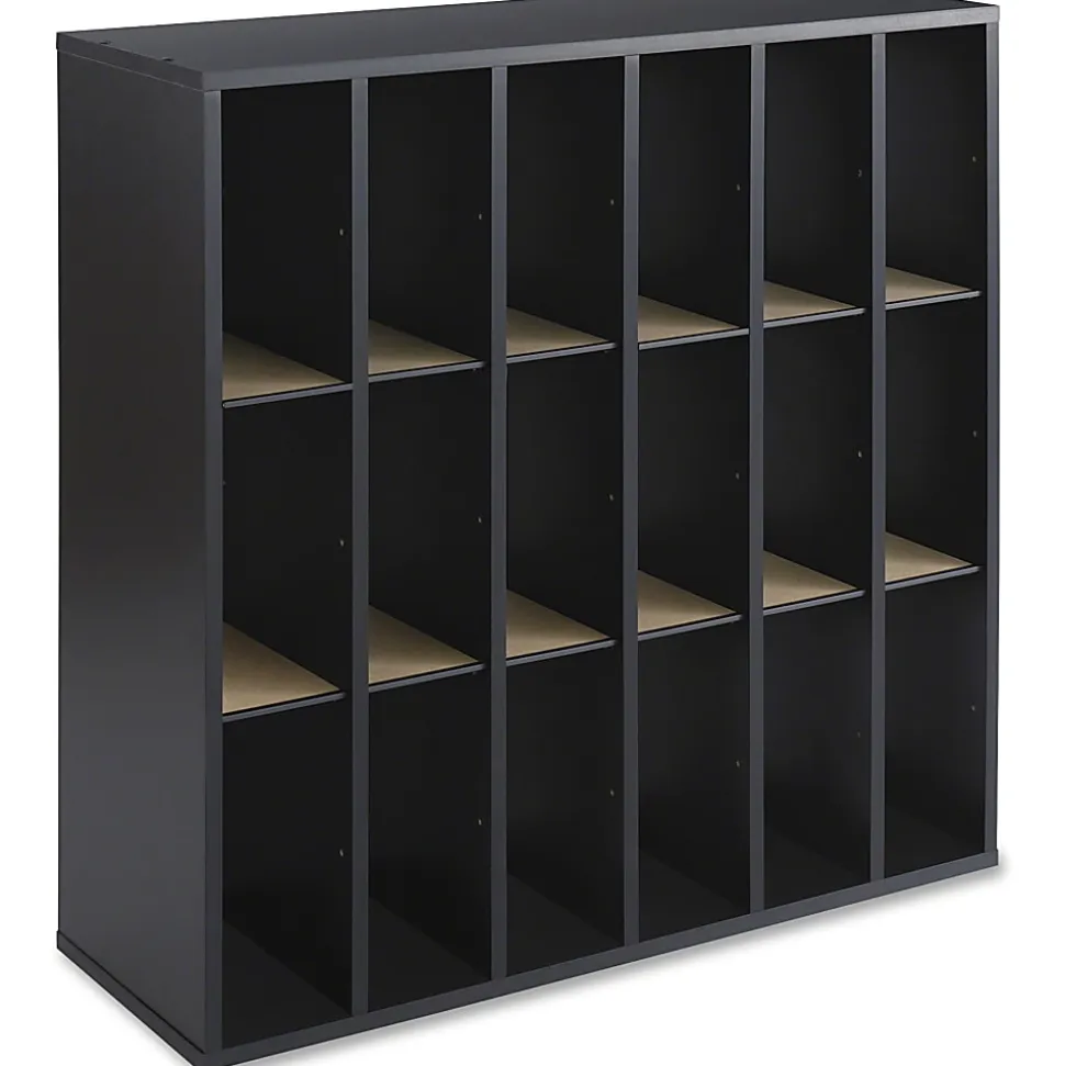 Safco® Wood Mail Sorter, 18 Compartments, 32 3/4"H x 33 3/4"W x 12"D, Black