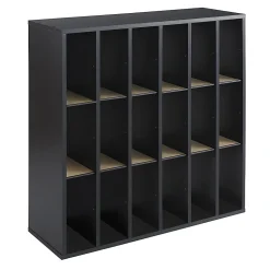 Safco® Wood Mail Sorter, 18 Compartments, 32 3/4"H x 33 3/4"W x 12"D, Black