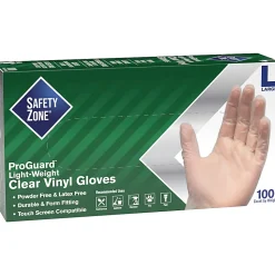 Safety Zone Powder Free Clear Vinyl Gloves - 9.25" Glove - Large Size - Clear - Latex-free, DEHP-free, DINP-free, PFAS-free -  - GVP9LGHHCT